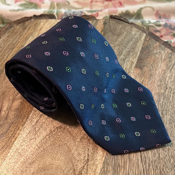BROOKS BROTHERS Men silk Tie Graphic Rounds Floral Print Blue Multicolor $88 NEW - Picture 1 of 14